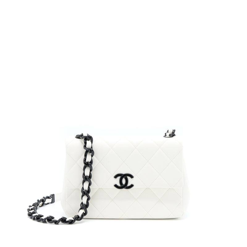 CHANEL Lambskin Quilted Wallet On Chain WOC White Black 891907   FASHIONPHILE