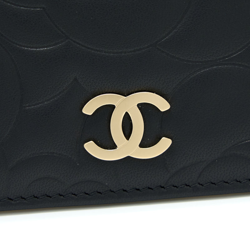 Chanel Camellia Long Flap Wallet Lambskin Black/ Gold GHW
