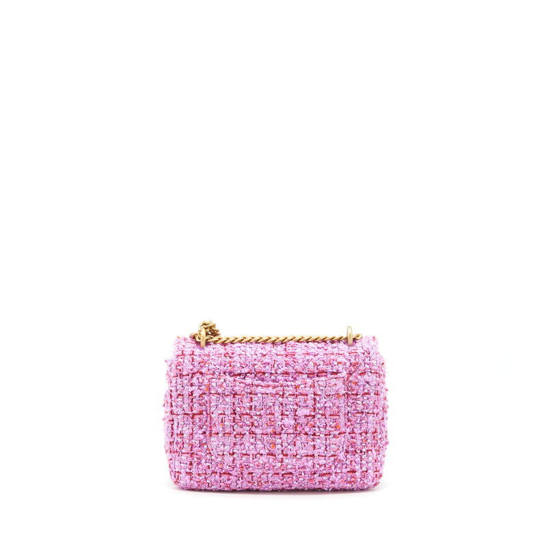 Mini flap bag Tweed resin  goldtone metal pink dark pink  white   Fashion  CHANEL