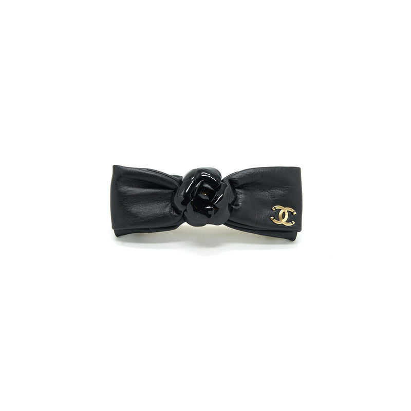 Chanel Vintage Chanel White Camellia  Black Ribbon Bow Barrette Hair 