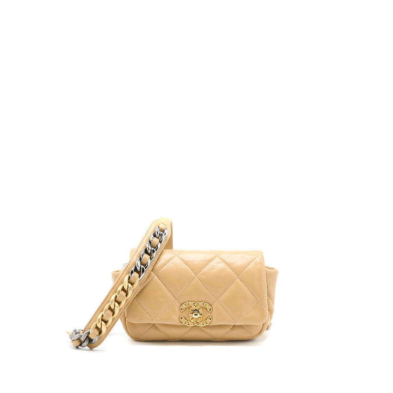 Chanel 19 Belt Bag Lambskin Dark Beige Multicolour Hardware