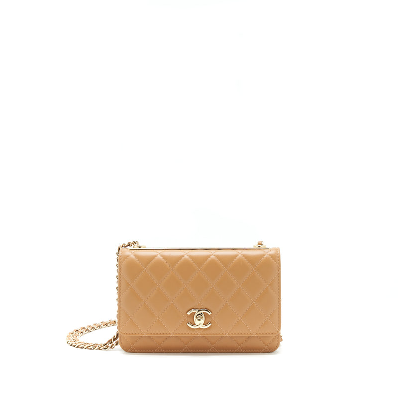 Chanel Trendy CC Wallet On Chain Lambskin Dark Beige LGHW