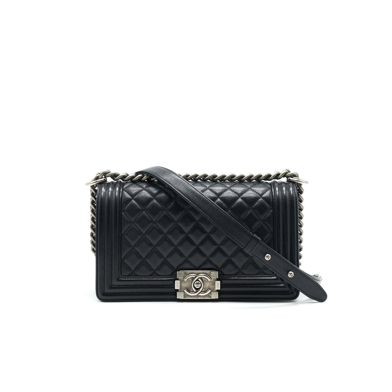 Chanel Dark Silver Quilted Caviar Medium Boy Bag  Worlds Best