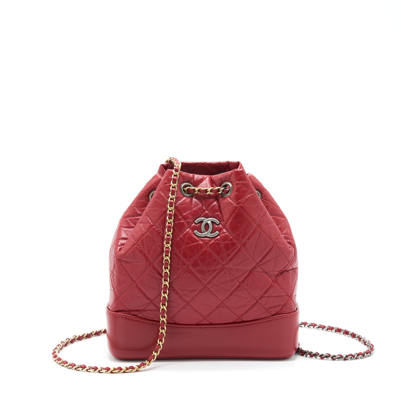 Chanel Small Gabrielle Backpack Aged Calfskin Red With Ruthenium Gold/