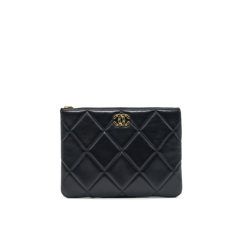 CHANEL Shiny Goatskin Quilted Small Chanel 19 Pouch With Handle Black   FASHIONPHILE  Small pouches Leather thread Chic case