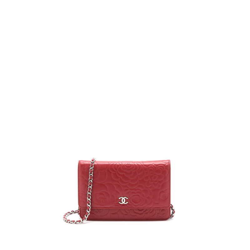 Chanel Camellia Wallet on Chain Lambskin Red SHW