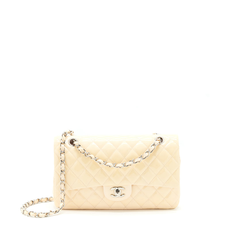 Chanel patent leather medium classic double flap bag Beige SHW