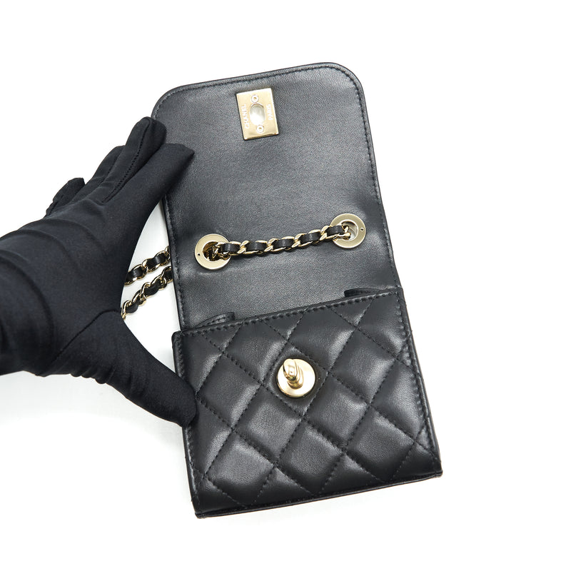 lambskin quilted mini trendy cc chain wallet black