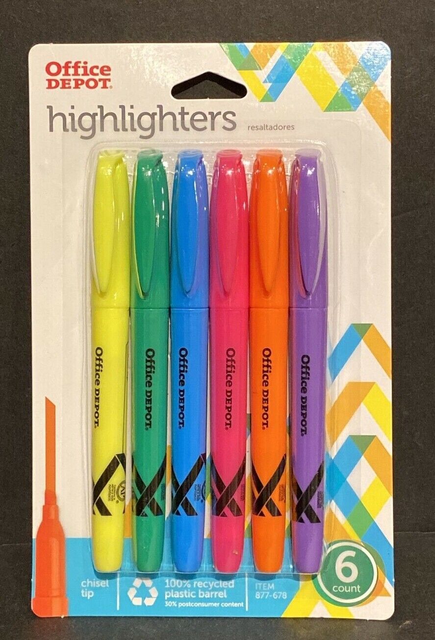 NEW Office Depot Pen-Style Highlighters, 100% Recycled, Pack Of 6 Asso –  The Odd Assortment