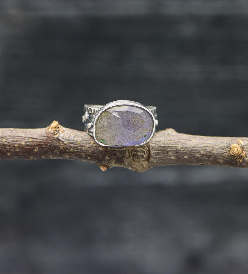 Labradorite Sterling Silver Wide Band Ring Made to Finish #28