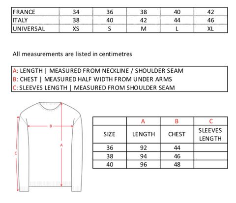 VS24 sweater-dress sizing chart 