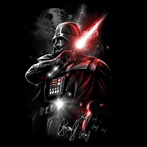Darth Vader in space holding a glowing red lightsaber