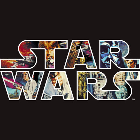 Classic Star Wars Logo with movie scenes filling the letters