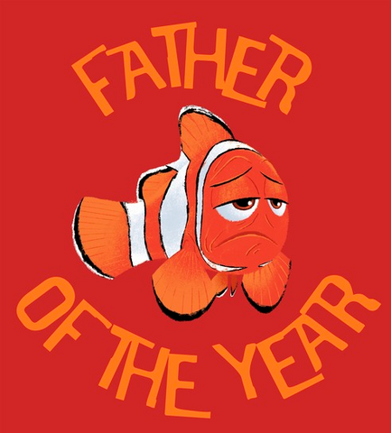 Nemo's tired father, Marlin, is encircled by the title "Father of the Year"
