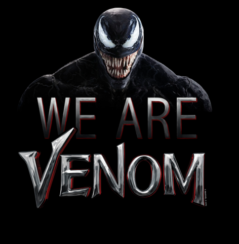 Venom smiling behind the text "We Are Venom"