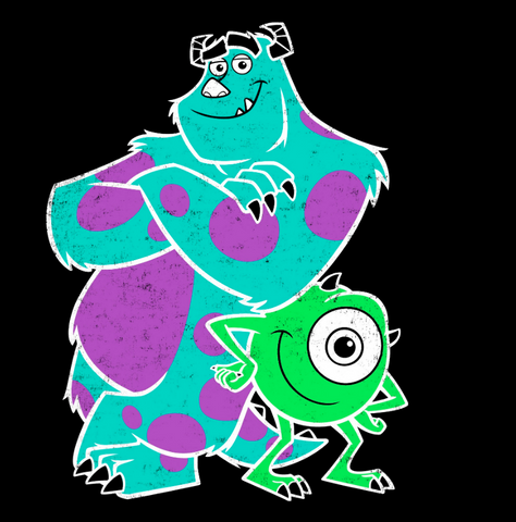 Mike and Sulley stands back to back as they pose for the camera 