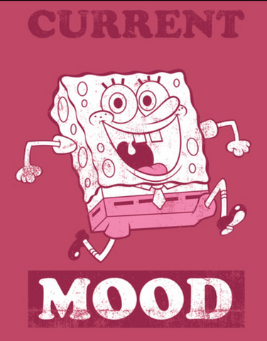 Happy SpongeBob walking with text, "Current Mood"