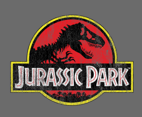 Classic red and red Jurassic Park logo with T-Rex 