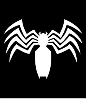 White Venom claw spider logo on a black background 