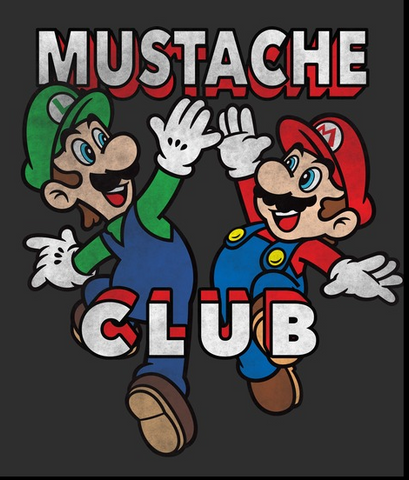 Mario and Luigi high fives each other with text, "Mustache Club"