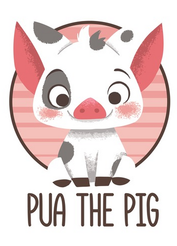 Pua, smiles out at you with text that reads "Pua the Pig"