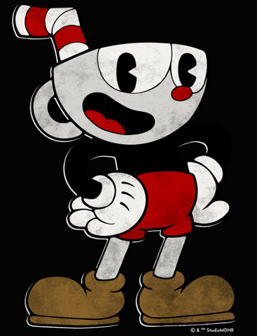 Cuphead with hands on hips with a happy pose