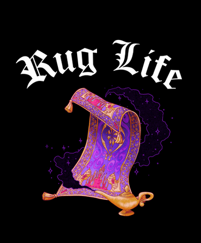 Rug and lamp from Aladdin with the text, "Rug life" above them