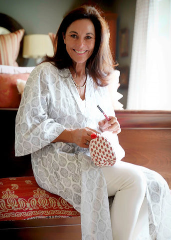 women wearing a India ink kimono