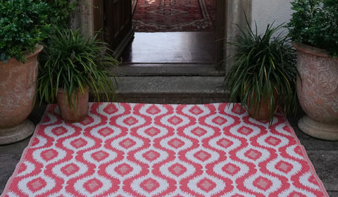 vibrant outdoor rug in entrance walkway to a home
