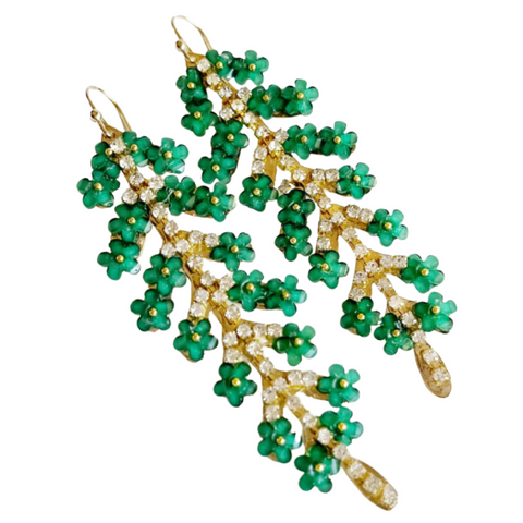 Green flower dangle earrings