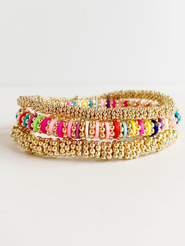 rainbow and gold confetti bracelet set