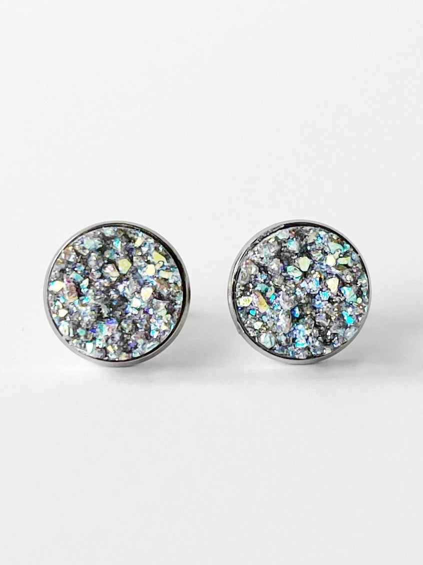 gray druzy stud earrings