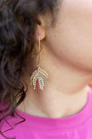 peacock leaf threader earring modeled on woman