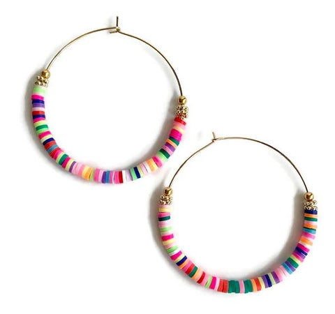 Rainbow and yellow gold hoop earrings