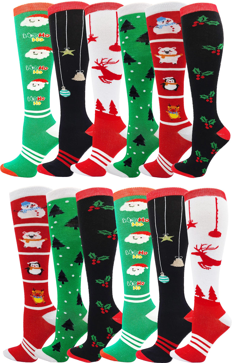 Bulk 12 Pairs Christmas Holiday Knee High Socks Discount Prices Cheapwinterdeal 