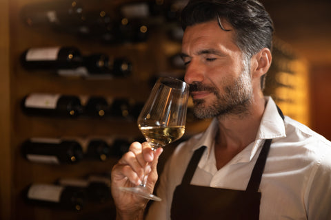 male tasting a flavor of white wine