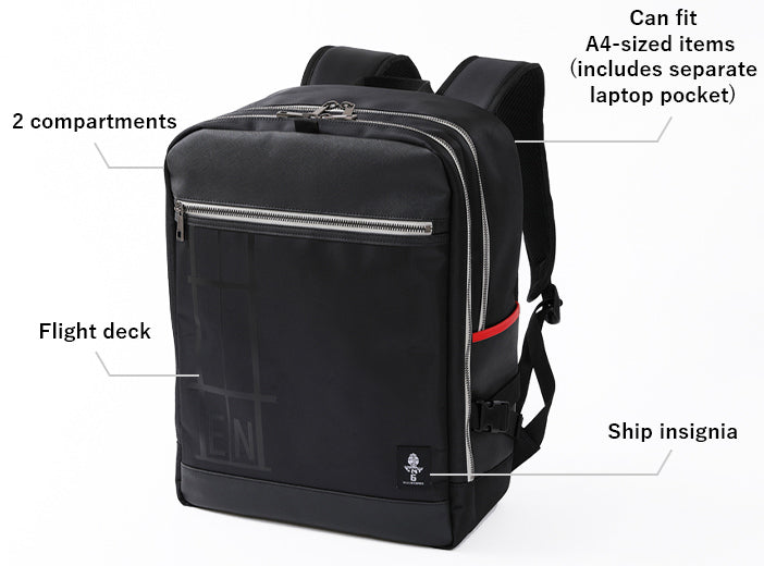 BAG 2 compartments,Can fit A4-sized items (includes separate laptop pocket),Flight deck,Ship insignia