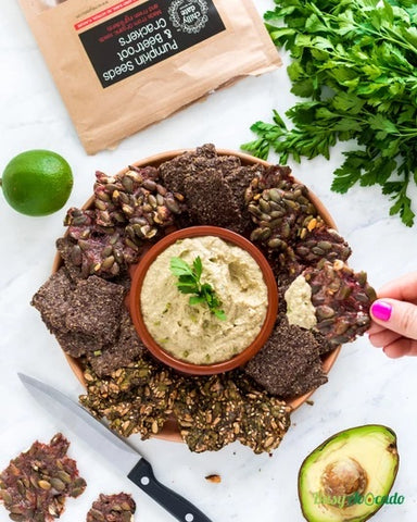 California Avocado Dip with Chilly Date Crackers