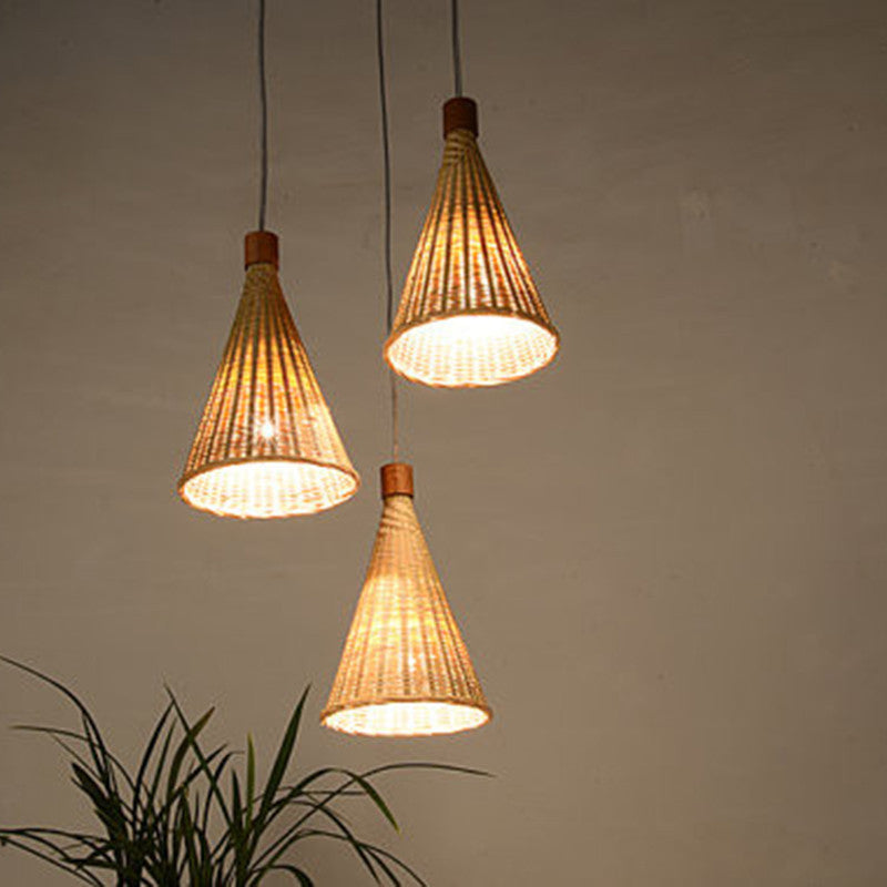 Cornett Pendant Lamp Scandinavia Modern Bamboo Wood Hanging Light Light With Shade