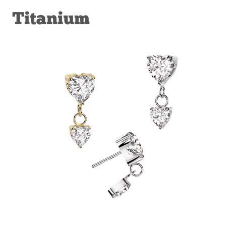 titanium dangling heart gem threadless top for lobe and flat piercing