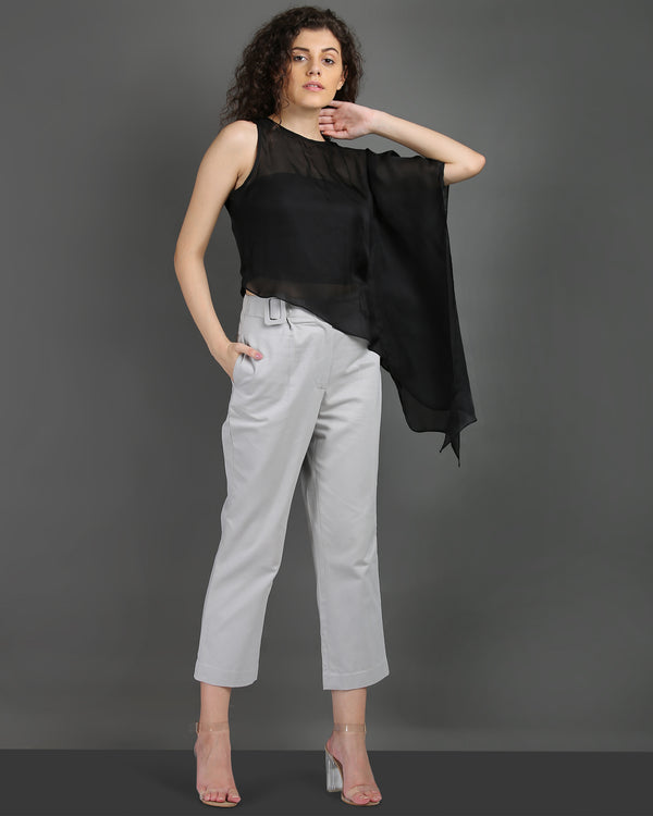 Black Overlay Top with Grey Pants Combo