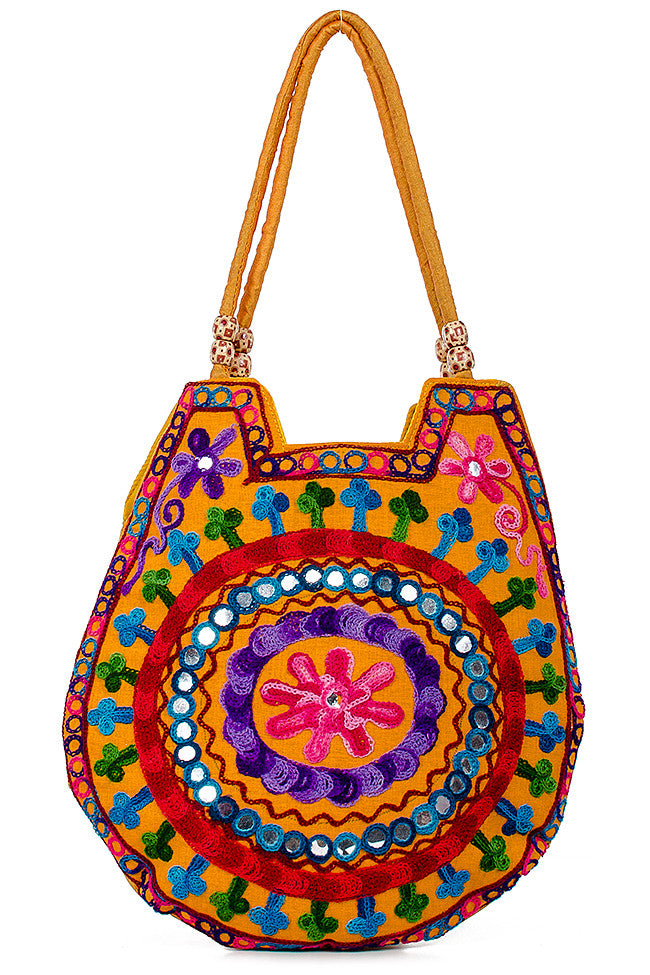 Bulbul - Orange U-Shaped Bag with Multicolored Wool Embroidery | 7 Day ...