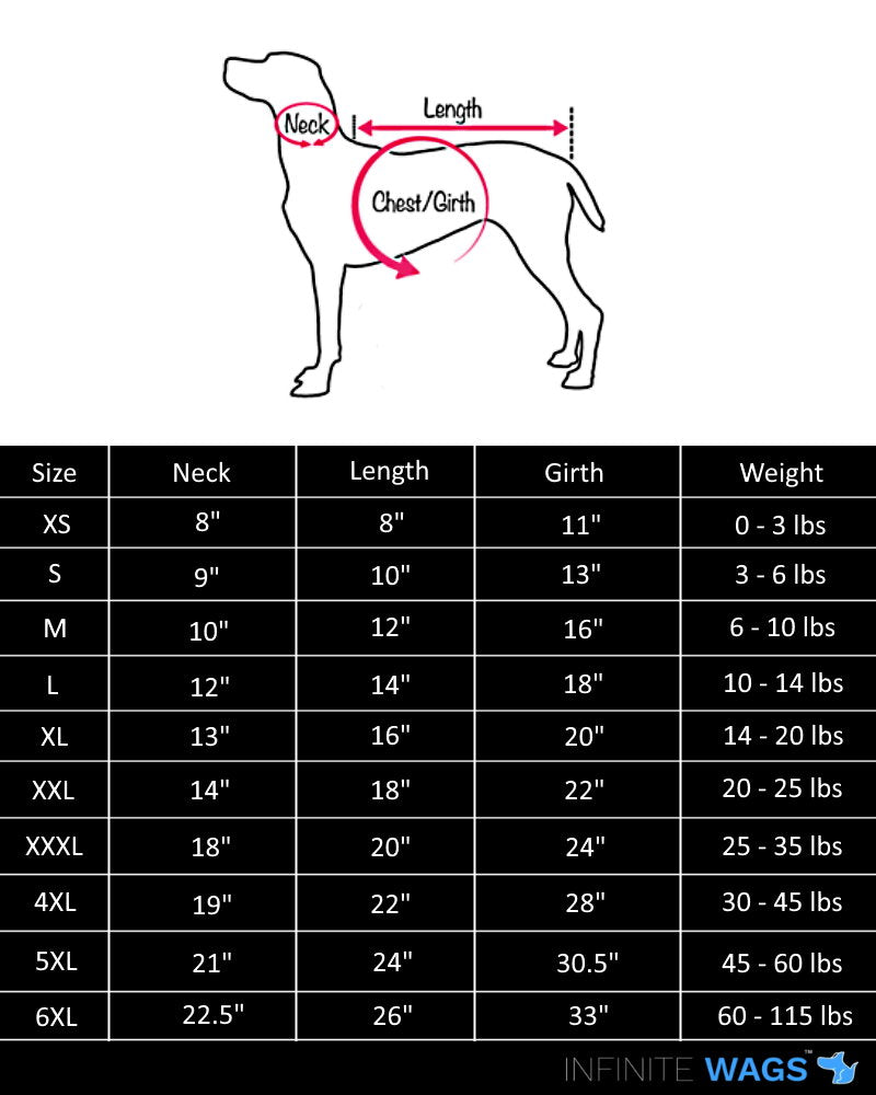 Dog Hoodie Size Chart