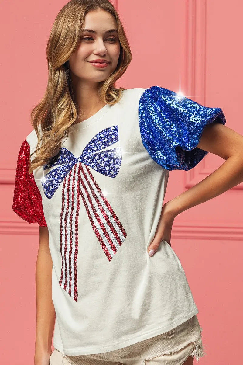 Sequin American Flag Bow Top for Patriotic Celebrations