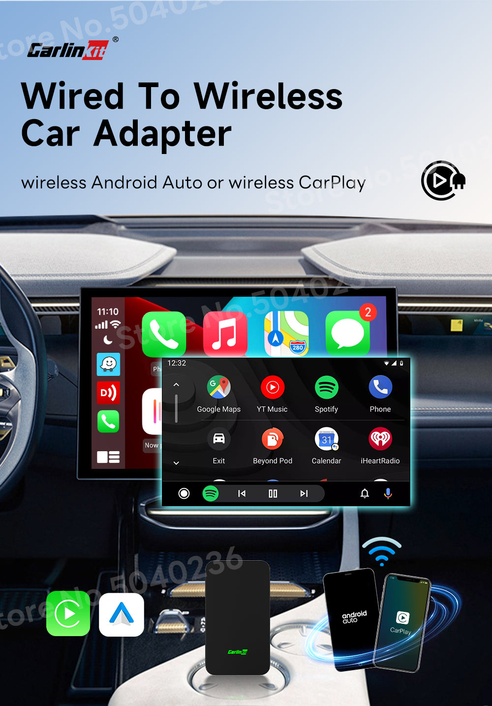 CarlinKit 5.0 2air Carplay Android Auto sans Fil Adaptateur