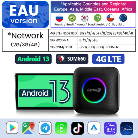 Carlinkit – boîtier TV Android 13 pour voiture, LED, adaptateur sans fil  CarPlay, SM6225, 8 cœurs, IPTV, Netfilx, lecture vidéo, CarPlay, Ai, 2023