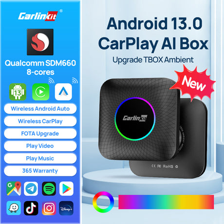 Carlinkit Ai Box Android 13 Led Wireless Android Auto & CarPlay Smart Tv  Box QCM6225 Support  Netflix Car Accessories