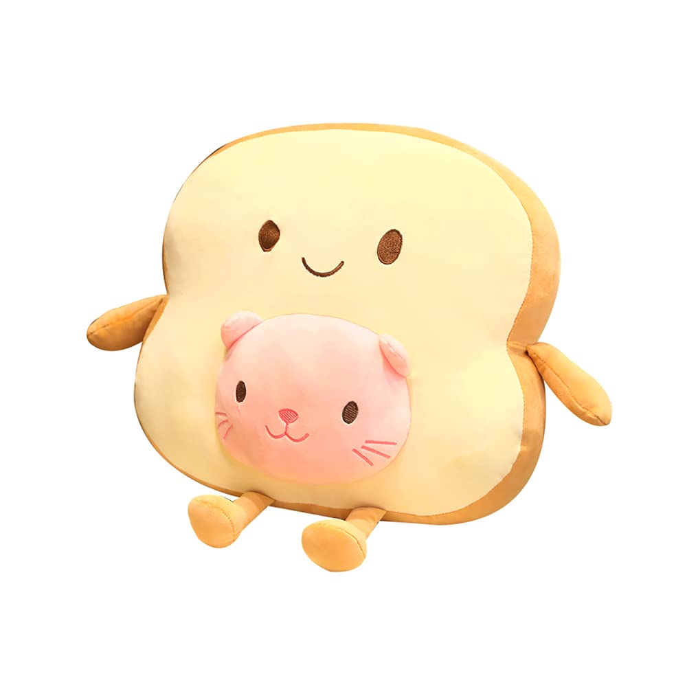45 CM / 18 inch Yellow Toast Bread Stuffed Pillow Fun Toast Sliced Food Plush French Rectangular Throw Pillow, Fluffy and Soft Bread Sofa Cushion with Kawaii Animal Cat