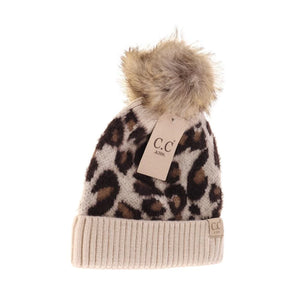Leopard Pom Beanie - Kids - Falcon Creek Boutique