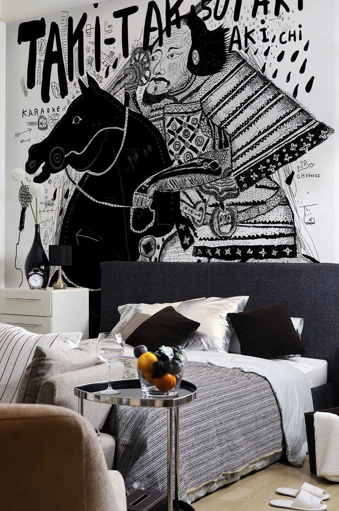 Samurai graffiti wall art eazywallz japan home decor interior design wall mural eazywallz